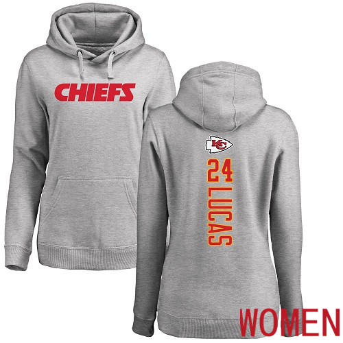 Women Football Kansas City Chiefs 24 Lucas Jordan Ash Backer Pullover Hoodie